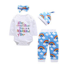 4pc Baby Boys Girls Long Sleeve Romper And Rainbow Pant Outfits Set Fall Winter Clothes 18 24m