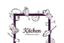 vector frame with hand drawn kitchen