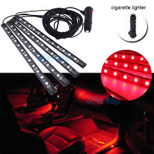 4pcs 8 Red 12 Led Under Dash Strip Lights Kit For Car Interior Decoration Lamp Ebay