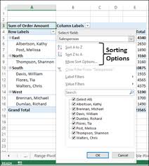 excel pivot tables sorting data