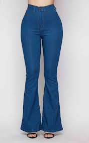 Vibrant Bell Bottom High Waisted Jeans In Retro Blue