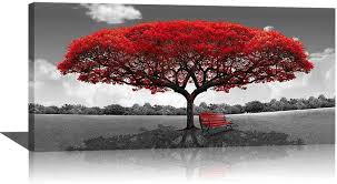 red tree bench decor modern artwork