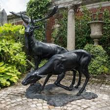 Bronze Stag And Doe Life Size Garden Statue