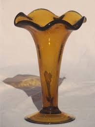 Vintage Amber Glass Vase Heavy Hand