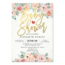 Gold Script Watercolor Floral Baby Shower Invite