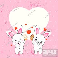 cute cartoon couple of white bunnies