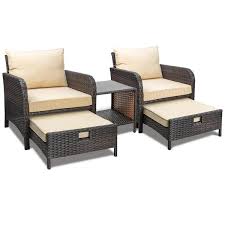 Cisvio Balcony Furniture 5 Piece Pe Wicker Rattan Outdoor Set With Lounge Chairs And Sand Soft Cushions