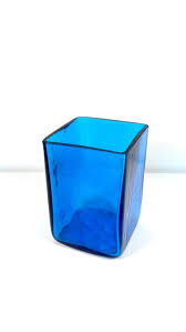 Vintage Blue Glass Vase Rectangular
