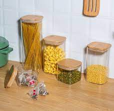 Set Of 5 Square Glass Food Storage Jars