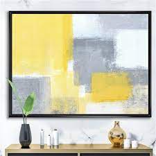 Designart Grey And Yellow Blue Abstract
