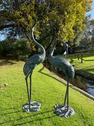 Bronze Bird Fountain Crane Pair