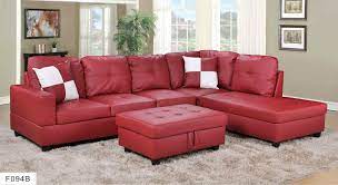 f093b red faux leather sectional with