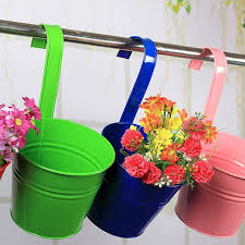 Agfabric Light Green Iron Flower Pots Garden Pots Balcony Hanging Planter Bucket Holders 1 Pack