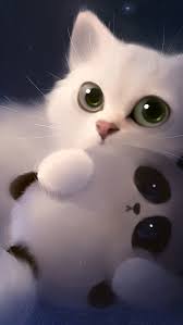White Kitten Cute Big Eyes Art Cat