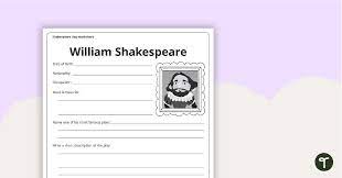 william shakespeare research worksheet