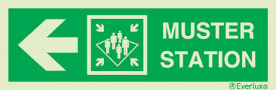 muster station with directional arrow