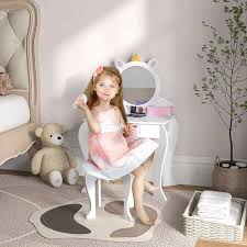 qaba kids makeup vanity set with stool