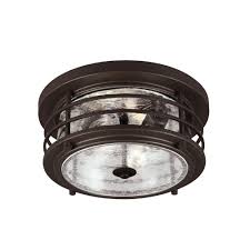 Sea Gull Lighting Sauganash 2 Light Outdoor Antique Bronze Ceiling Flushmount With Clear Seeded Glass 7824402 71 The Home Depot