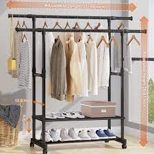 2 tiers clothes rack double rails
