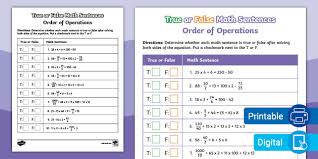 True Or False Math Sentences Worksheet