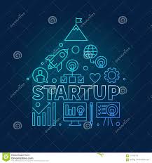 Start Up Icons In House Shape Blue Illustration In Line