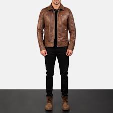 mens lavendard brown leather biker jacket