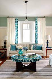 living room with turquoise accents