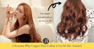 Photos of the best hair colors for asians other than black hair, including red, and light, medium, and dark brown hair colors. 6 Reasons Why Copper Is The Lit Hair Colour All Asians Should Rock At Least Once