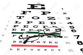 A Pair Of Reading Glasses On A Snellen Eye Exam Chart To Test
