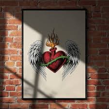 Tattoo Style Angel Wing Fire Heart
