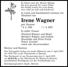 Facebook gives people the power to. Traueranzeigen Von Irene Wagner Trauer Nrw