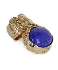 Ysl Gold Metal Blue Stone Ring Sz 6