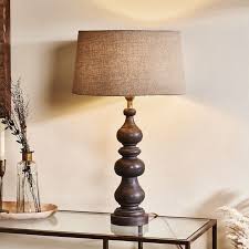 Dark Wood Table Lamp In Large