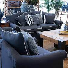 image result for blue sofa white piping