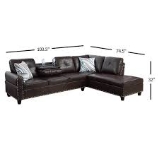 Star Home Living Corp Sean Faux Leather Sectional Sofa In Dark Brown