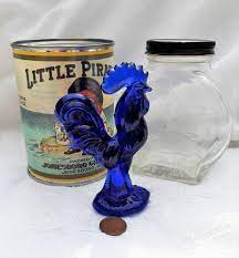 vintage blue glass rooster small cobalt