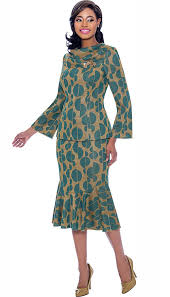 Terramina 7772 Flounce Hem Skirt Suit With Cowl Neckline In Split Sphere Pattern Print