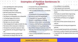 100 exles of positive sentences in