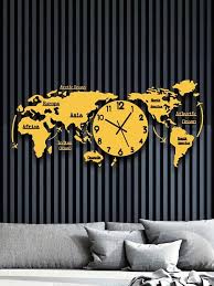 1pc Gold World Map Wall Clock Creative