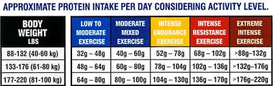 Daily Protein Intake Chart Based On Weight And Lifestyle In