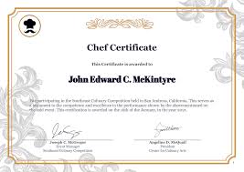 chef certificate template pdf