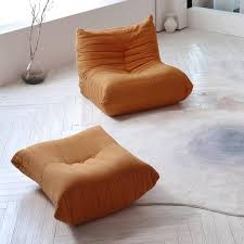 Magic Home 34 25 In Creative Lazy Floor Sofa Teddy Velvet Bean Bag Corduroy Retro Decorative Cozy Armless Ottoman Brown