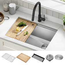 kraus kwu110 27 kore workstation 27 inch undermount 16 gauge single bowl stainless steel kitchen sink with accessories