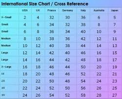International Size Chart Cross Reference Fashion Clothes