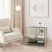 Gymax 3 Tier Sofa Side Table With Open Storage Shelf Modern Buffet For White Mdf