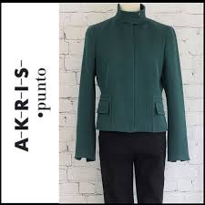 Akris Punto Green Ribbed Wool Blazer Jacket 10