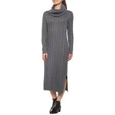 Tahari Storm Grey Cowl Neck Cable Midi Sweater Dress For