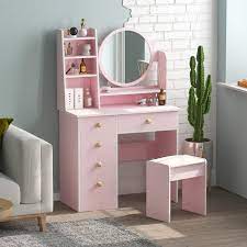 vanity set with mirror cushioned stool