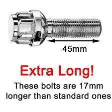 EXTRA LONG 45MM WHEEL LOCKING BOLTS FOR PORSCHE 911 996 997 WITH SPACERS [ MDb]