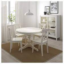 A round, wood table by pierre is a great option for a small dining room area. Ingatorp White Extendable Table Max Length 155 Cm Ikea White Round Kitchen Table Ikea Farmhouse Dining Room